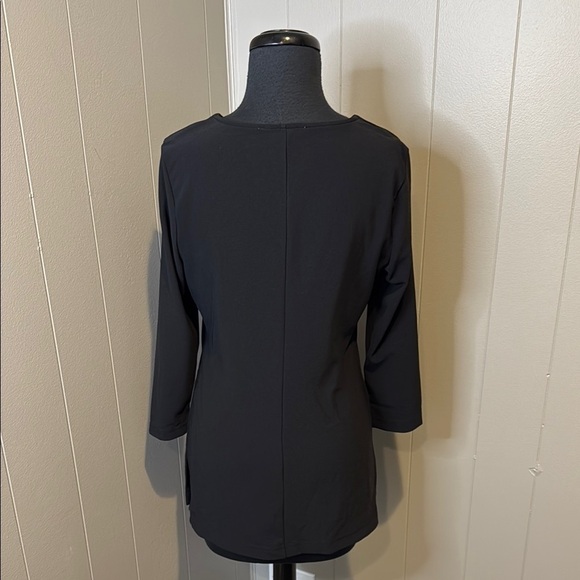 Boston Proper Women’s Small Black Gold Zippered 3/4 Sleeve Blouse - Picture 4 of 5